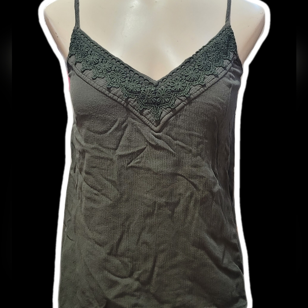 olive green lace trim camisole moody romantic soft grunge tank top  ִֶָ۶ৎ˖ִ ˚